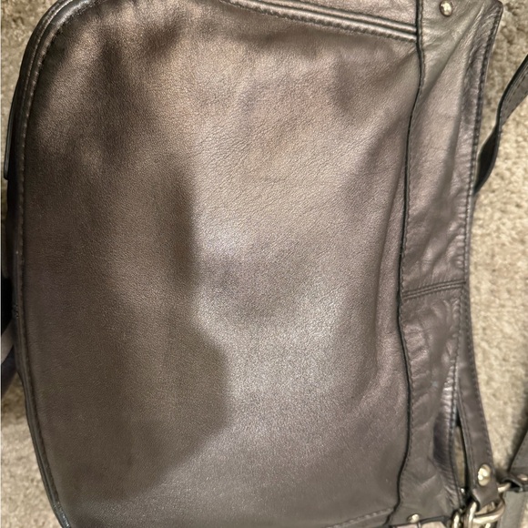 Coach Pewter Leather Zoe Hobo Handbag with purple lining - Picture 10 of 11